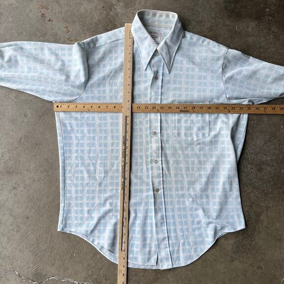 VINTAGE JC PENNEY TOWNCRAFT BUTTON DOWN LONGSLEEVE SHIRT BLUE GEOMETRIC MENS L - Picture 4 of 6